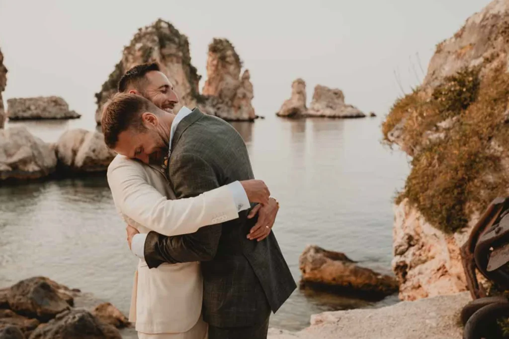 Newlyweds at the Tonnara di Scopello, Sicily.
