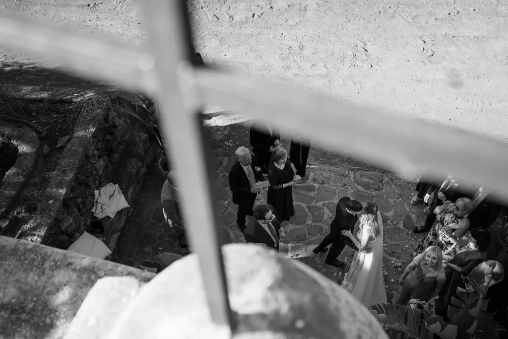 Newlyweds leaving the Church of Saint Anthony in Mueggen, Pantelleria.