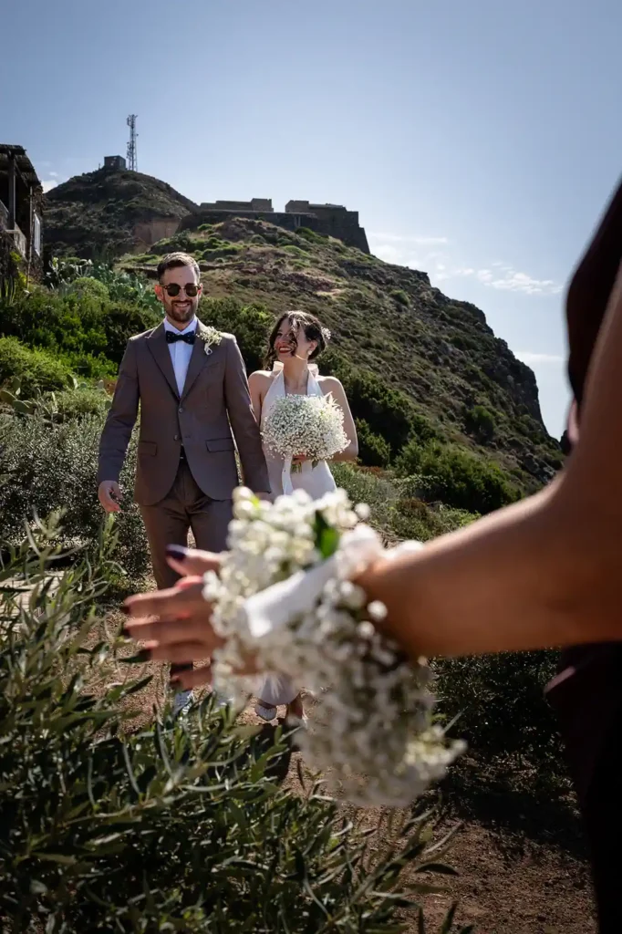 Newlyweds arriving at Dammare in Pantelleria.