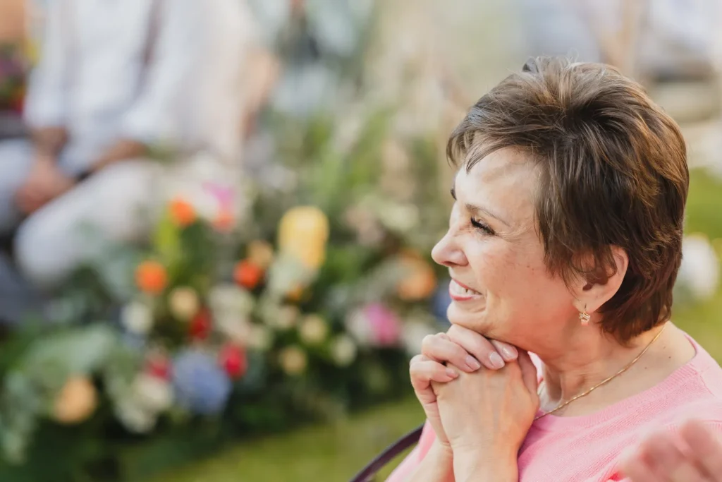 Mother of the bride becoming emotional during a wedding at Villa Vittoria in Alcamo.