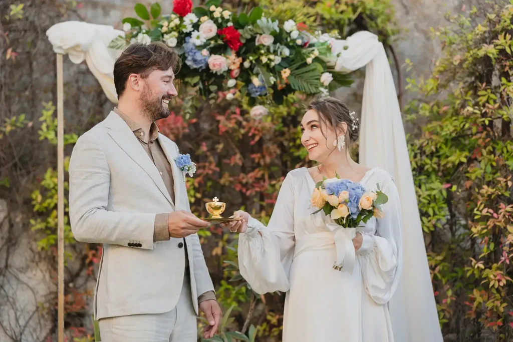 Wedding vows during a symbolic ceremony at Villa Vittoria in Sicily.