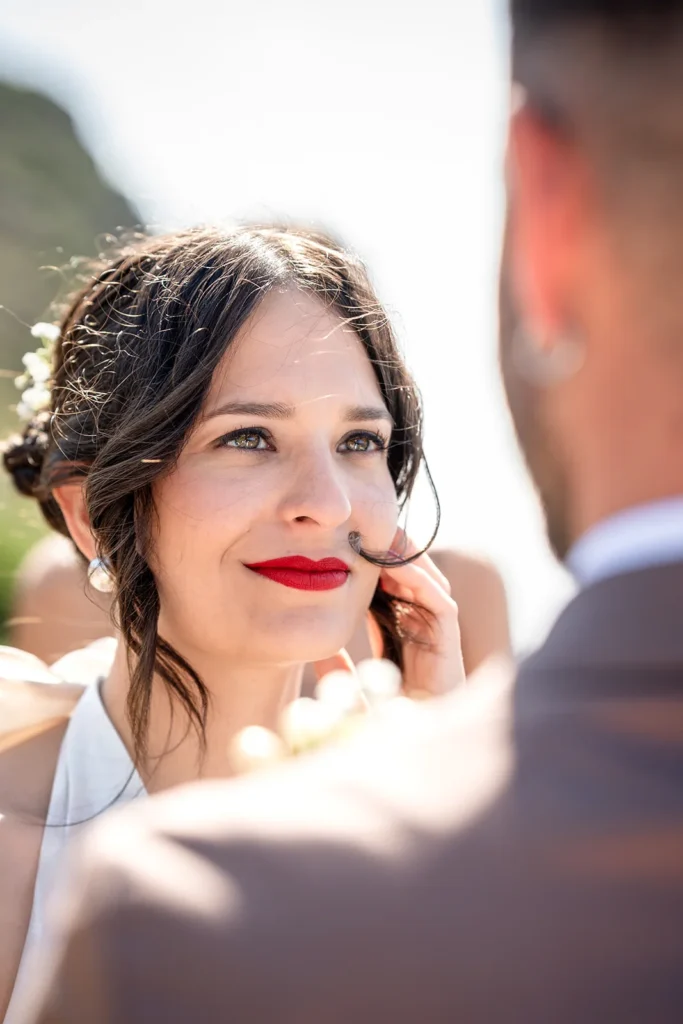 Emotional bride during a wedding celebration in Pantelleria.
