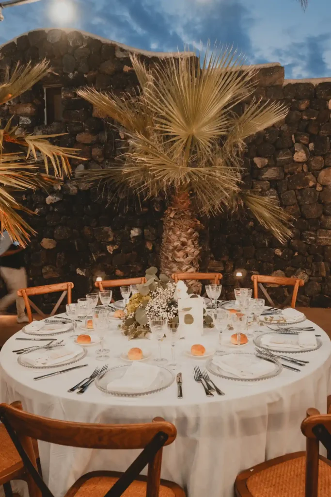 Wedding table setting at Giardini dei Rodo in Pantelleria.